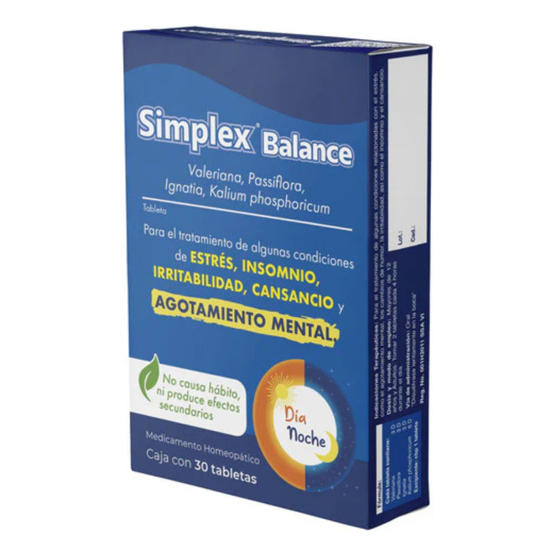 Simplex Balance Nartex Labs 30 Tabs Con Pasiflora Auxiliar En Cansancio Mental, Estrés Y Ansiedad Suplemento Natural Sin Sabor Para Agotamiento Mental