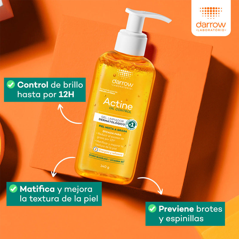 Actine Oil Control Gel Limpiador Dermatológico, Piel Mixta A Grasa, Control De Sebo Hasta 12h, 140 G