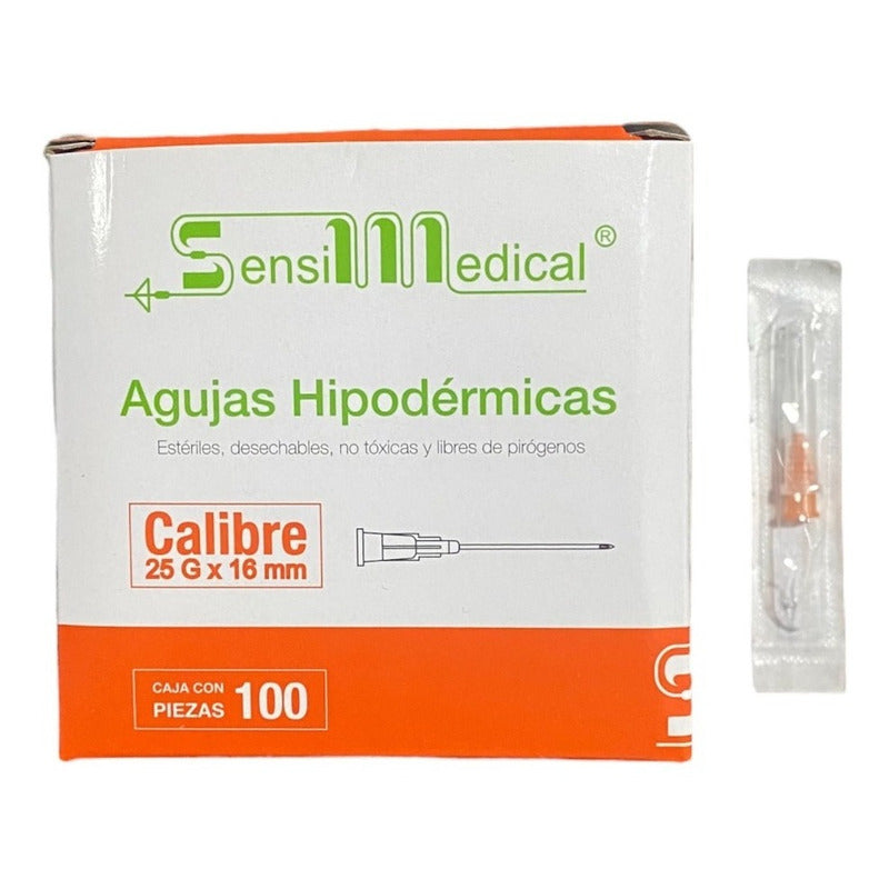 Aguja HiPodérmica Sensimedical 25gx16 Mm Naranja Caja 100u Capacidad En Volumen 0 Ml