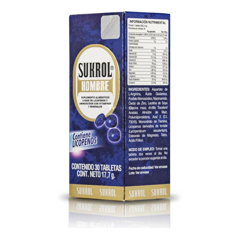 Sukrol Hombre Licopenos Vitaminas & Minerales 30 Tabs Sabor Sin Sabor