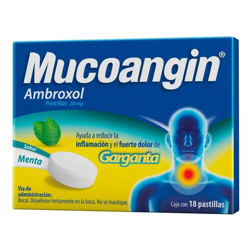 Mucoangin Alivio Dolor De Garganta Ambroxol 18 Pastillas
