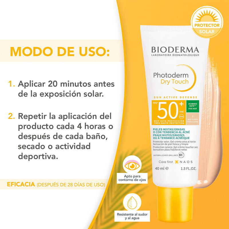 Bioderma Photoderm Dry Touch Bloqueador Solar Muy Claro 40ml