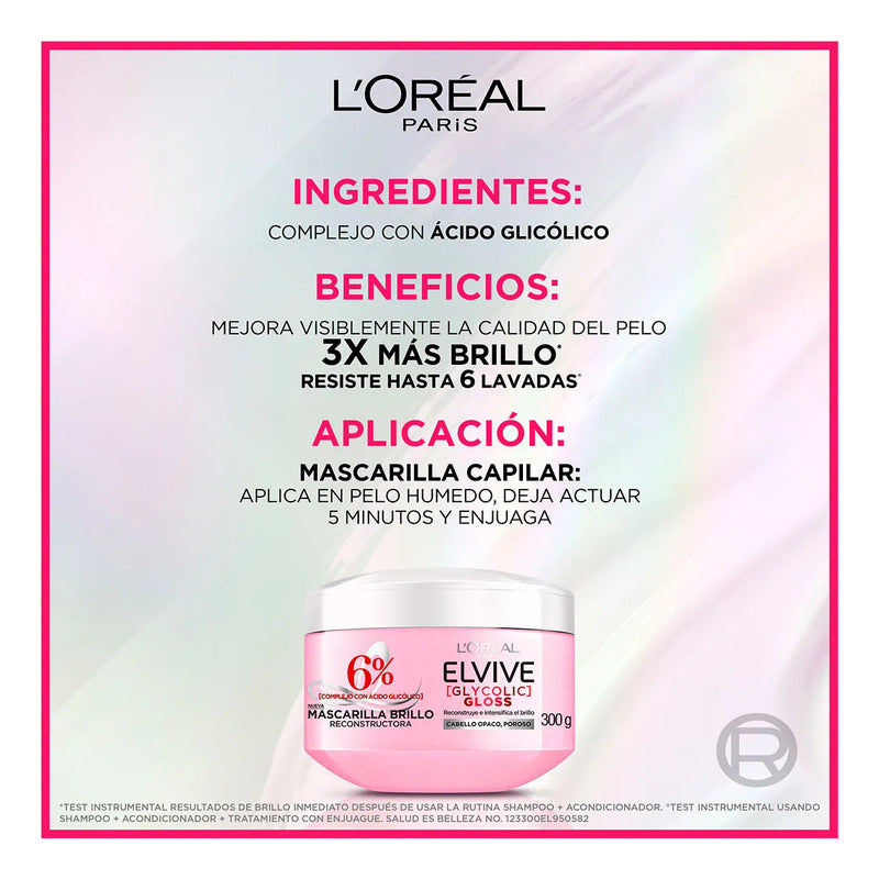 Mascarilla Capilar Elvive Glycolic Gloss Con Ácido Glicólico