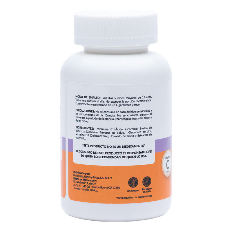 Zinc 200 + Vitaminas C Y D3 60 Cáps. Suplemento Ntx Sabor Sin Sabor