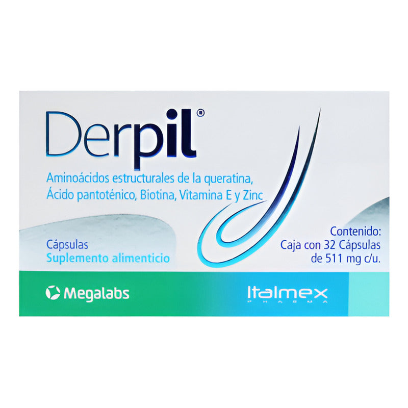 Derpil Suplemento Aminoácidos De La Queratina 32 Cápsulas Sin Sabor