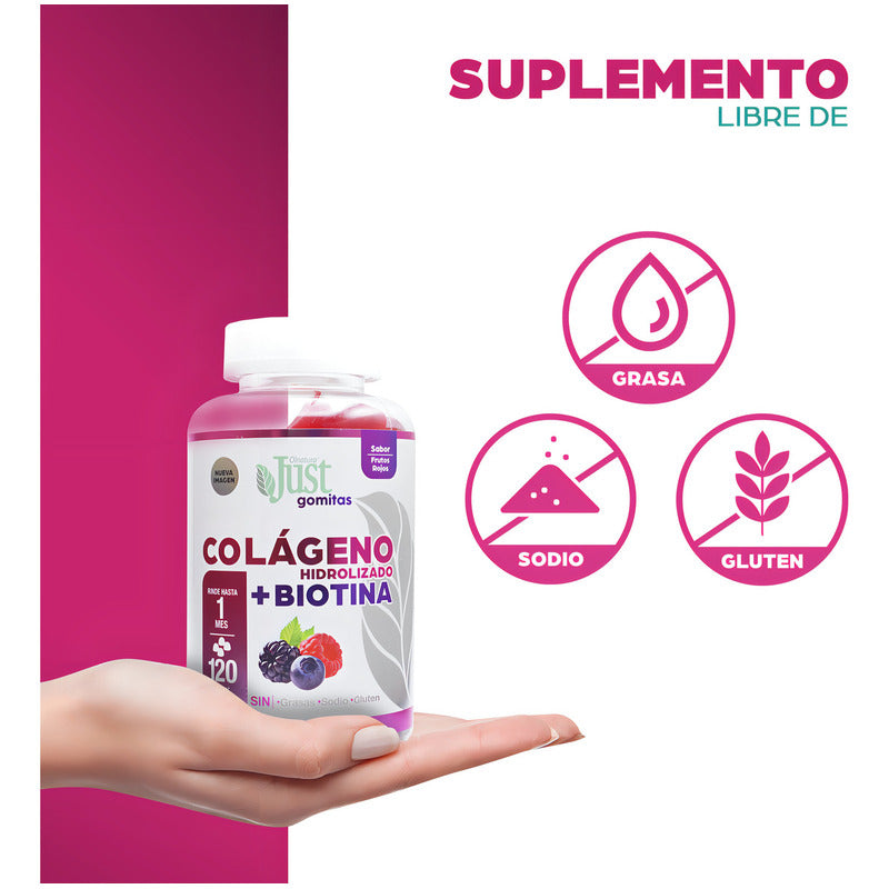Colágeno Hidrolizado + Biotina Olnatura Just 120 Gomitas Sabor Frutos Rojos