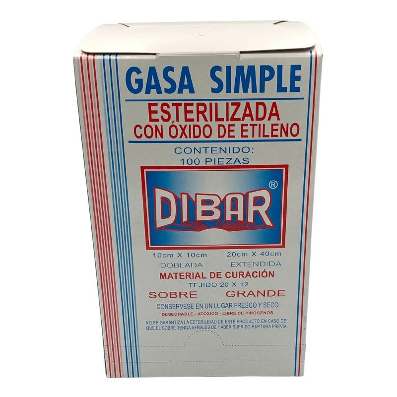Gasa Simple Esteril Dibar 10x10 Cm Sobre Gde Caja 100 Piezas