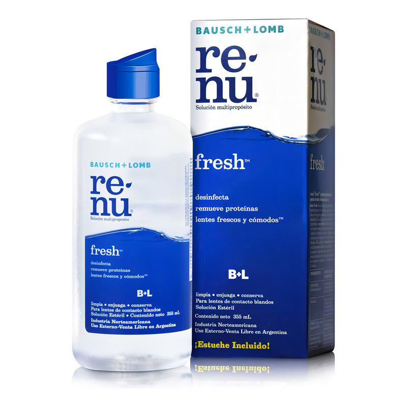 Solucion Bausch + Lomb Renu Fresh 355ml - Limpieza, Desinfeccion E Hidratacion Para Lentes De Contacto Blandos - Elimina Bacterias Y Depositos De Proteínas, Mantiene La Frescura Y Comodidad