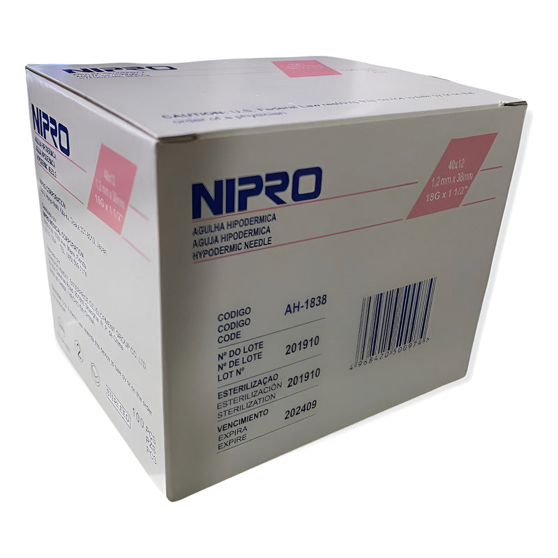 Aguja HiPodérmica Nipro 18gx38mm (1 1/2 ) Rosa Caja 100u 0 Ml