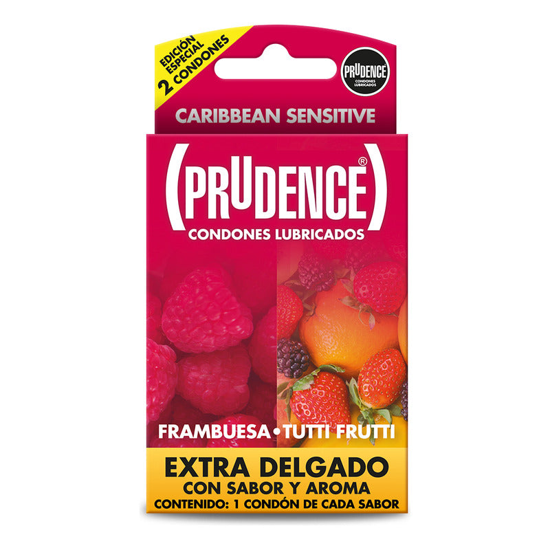Caja Con 2 Condones Prudence Extra Delgados, Sabor Y Aroma