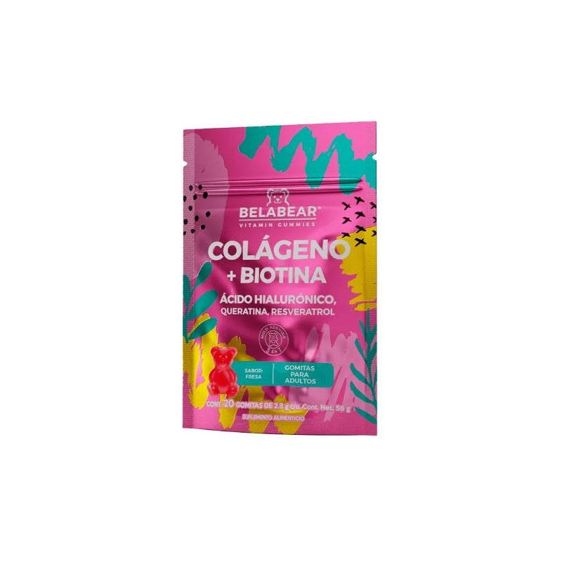 Belabear Colágeno + Biotina Caja Con 8 Sobres 20 Gomitas Cu Sabor Fresa