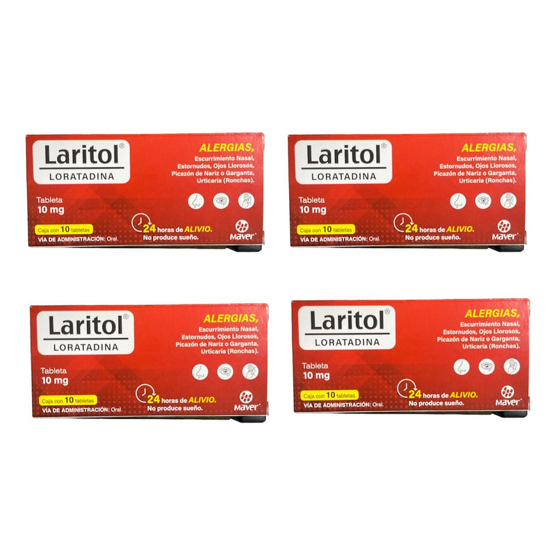 4 Cajas Laritol Loratadina 10 Mg Con 10 Tabs Cu