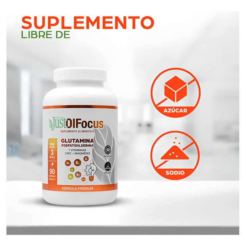 Justolfocus 90 Cápsulas De Glutamina + 7 Vitaminas Sabor Sin Sabor