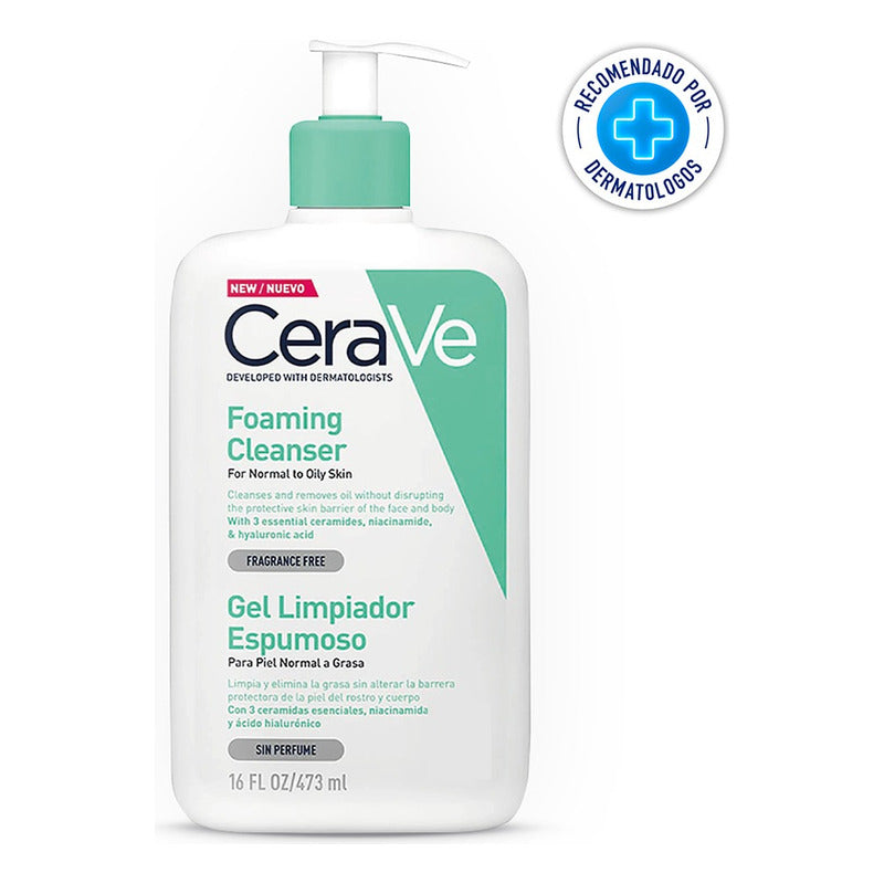 Gel Cerave Limpiador Espumoso Piel Normal A Grasa Sin Perfume De 473 Ml Día Y Noche