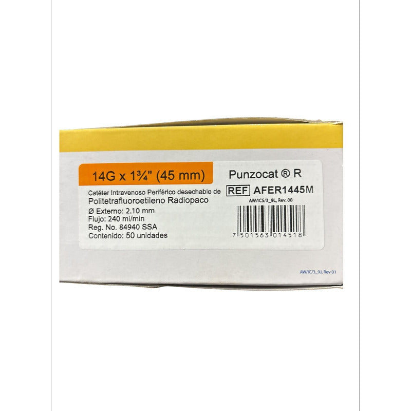 Punzocat Catéter 14gx45mm(1 3/4) Naranja 5 Piezas