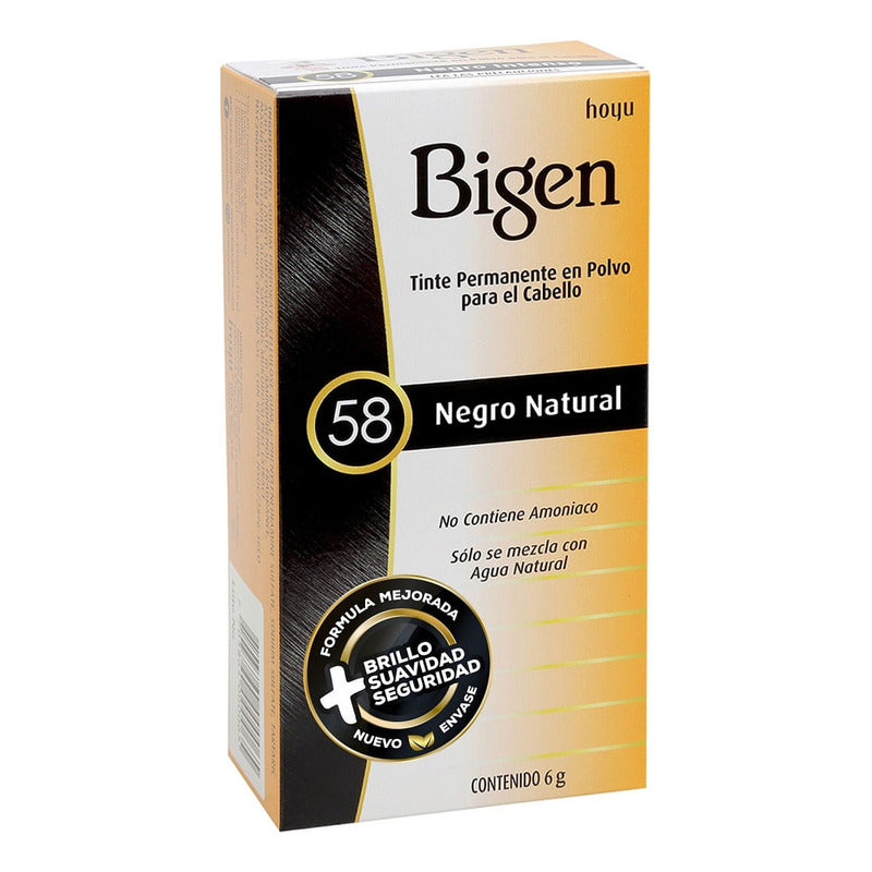 Tinte Bigen Polvo Negro Natural 58 Permanente Sin Amoníaco Cabello 58 Negro Natural