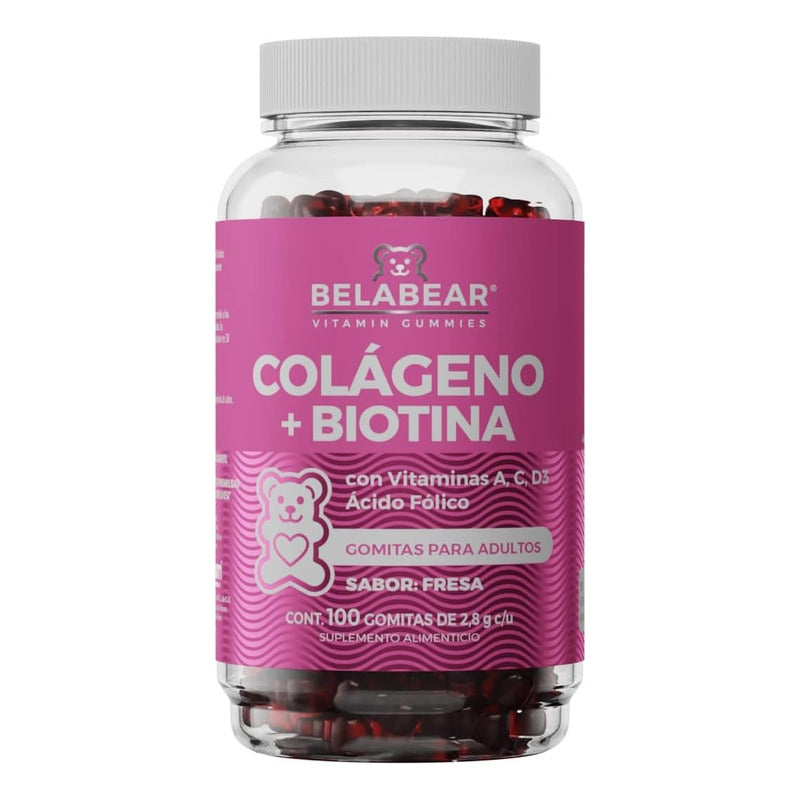 Belabear Colageno + Biotina 100 Gomitas Sabor Fresa - Fresa