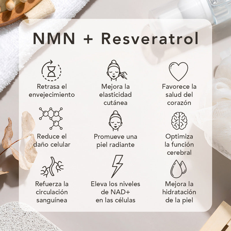 Nmn + Resveratrol 500mg 60 Cápsulas Suplemento Antioxidante Para Energía Celular, Longevidad, Vitalidad Y Salud Cardiovascular Antienvejecimiento Natural