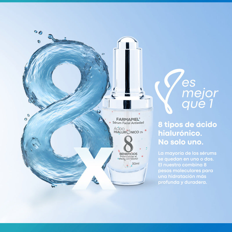 Serum Antiedad Con 8 Tipos De Acido Hialuronico Farmapiel 30 G Suero Facial Con Vitamina C, Vitamina E Y A Concentración 2% Para Todo Tipo De Piel Día/noche Hidratacion Antiarrugas Antioxidante
