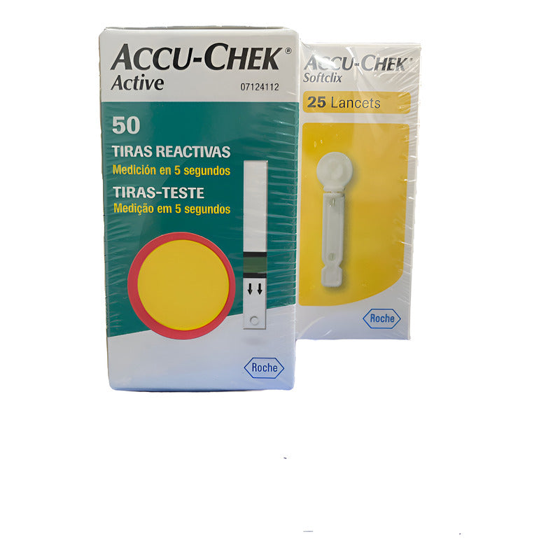 50 Tiras Accu-chek Active + Accu-chek Spftclix 25 Lancetas Azul Petróleo