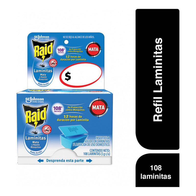 Pack X108 Repuesto Repelente De Mosquitos Raid Laminitas