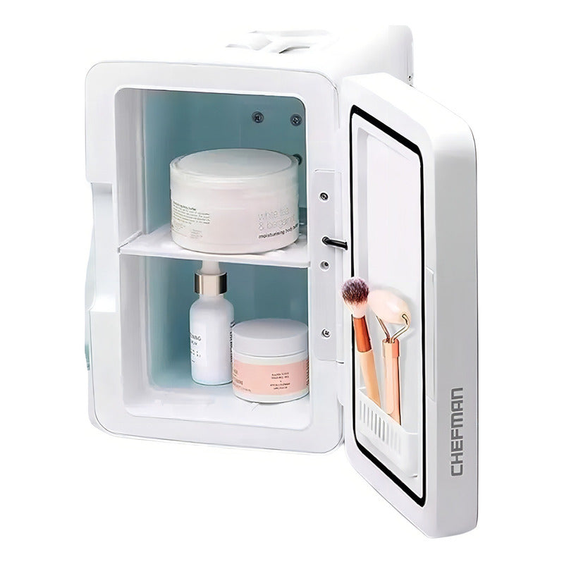Mini Refrigerador Con Espejo Luzled Mantiene El Frío/ Calor Color Blanco