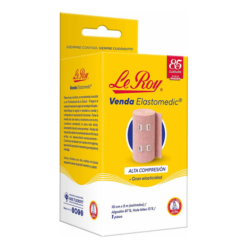 Venda Elastomedic De Alta Compresión Le Roy 10cm X 5m Caja Con 1 Pz