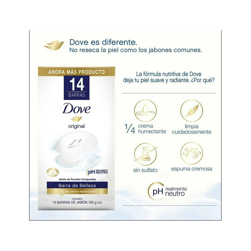 Jabón Dove Original Ph Neutro 14 Pzas De 135g