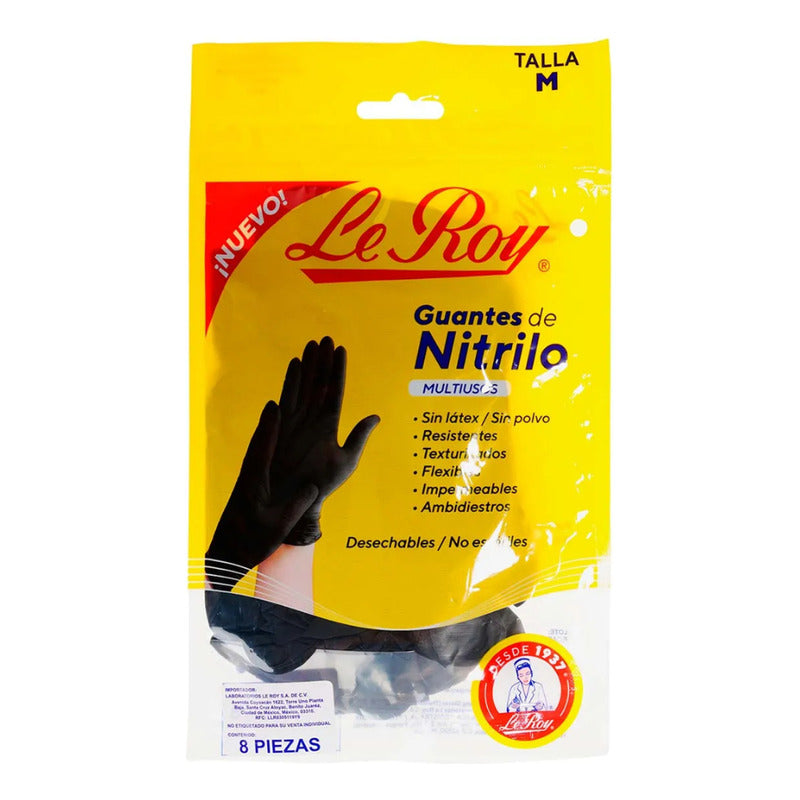 Guantes De Nitrilo Desechables Le Roy 8 Piezas Negro Mediano