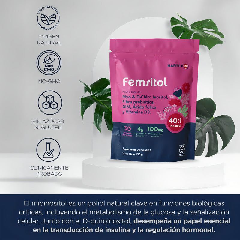 Femsitol Myo Inositol Y D-chiro Inositol 150g (30 Porciones) Nartex Suplemento Mujer Balance Hormonal, Piel Sana Y Síndrome De Ovario Poliquístico