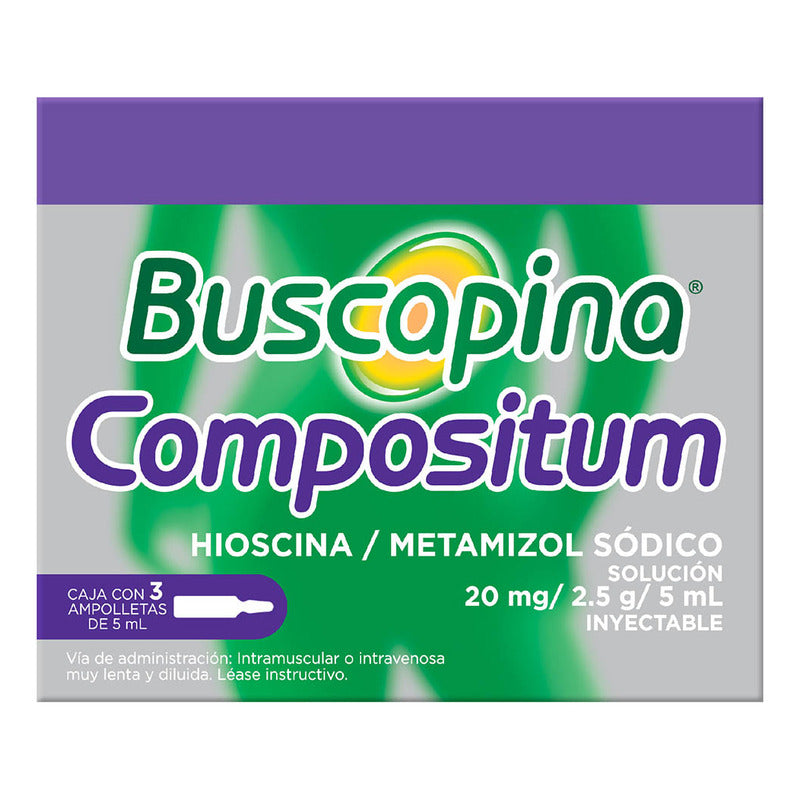 Buscapina Compositum Solución Inyectable 3 Ampolletas De 5 Ml. Con Hioscina Y Metamizol Sódico. Venta Con Receta Médica