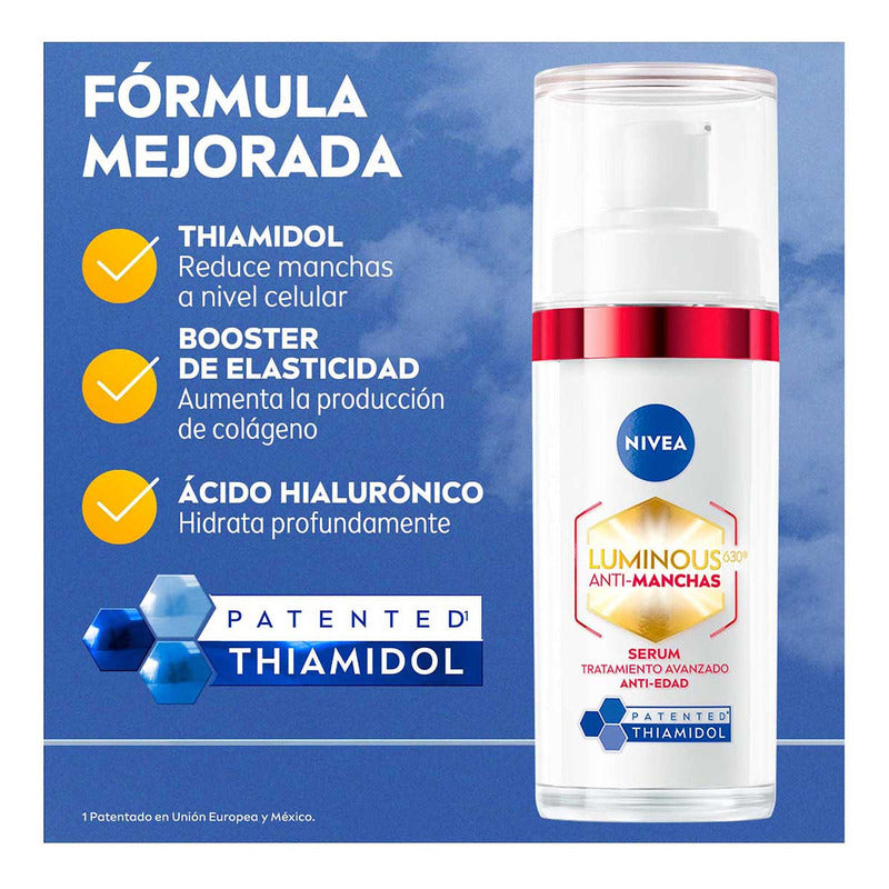 Nivea Luminous630 Sérum Facial Anti-manchas Y Anti-edad Con Ácido Hialurónico Y Colágeno, 30 Ml