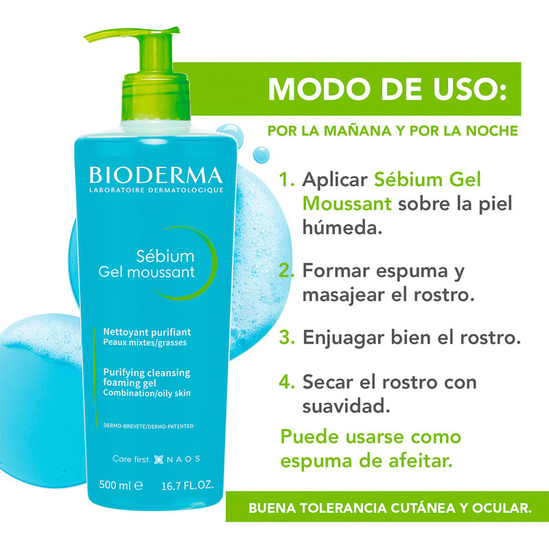 Bioderma Sébium Gel Moussant 500 Ml | Limpieza Y Purificación Para Piel Mixta