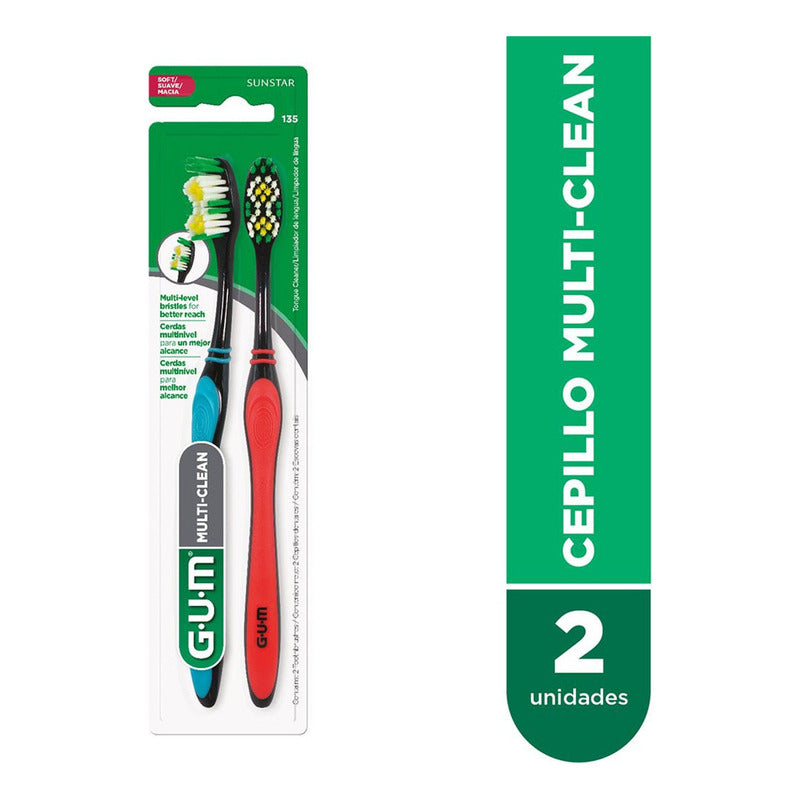 Gum Cepillo Dental Multi-clean Suave X2 Unidades