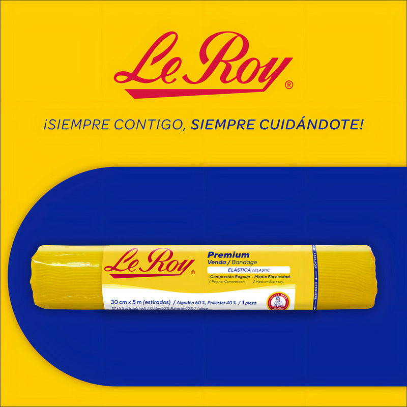 Venda Elastica Premium Le Roy Media Compresión Para Heridas 30cm X 5m - 1 Pieza