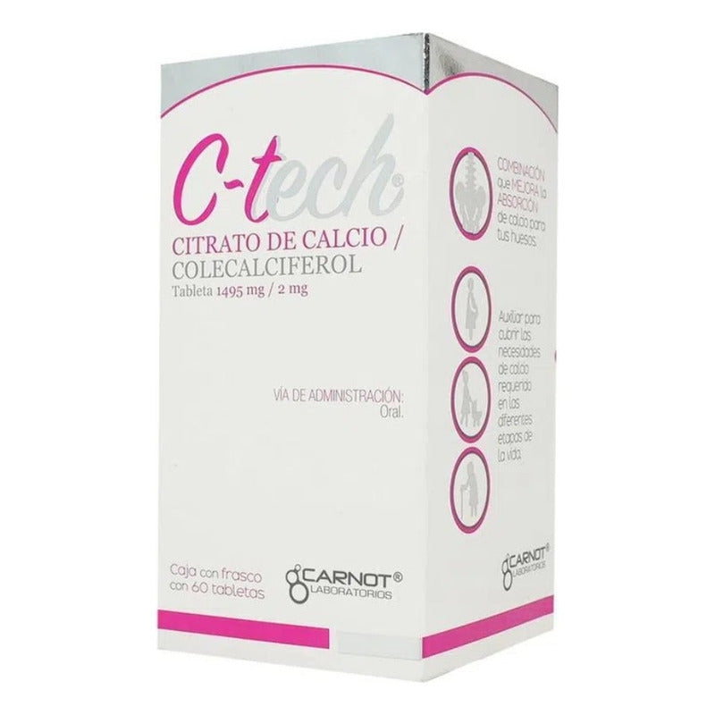 C-tech Citrato De Calcio Con Colecalciferol 60 Tabletas Sabor Sin Sabor