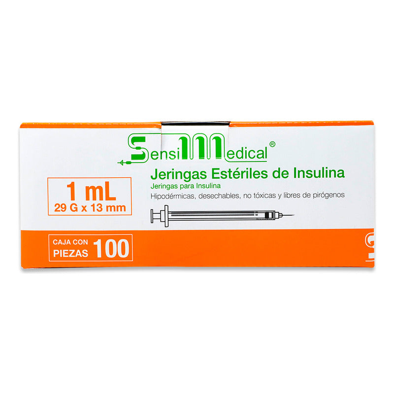 100 Jeringas Para Insulina Sensimedical 29g X 13mm 1ml Capacidad En Volumen 1 Ml