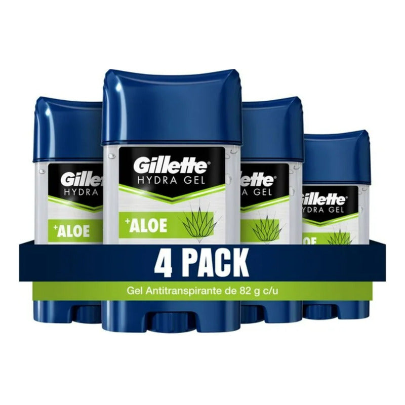 Gillete Gel Antitranspirante Hydra Gel Aloe 4pzas De 82g C/u Aloe Vera