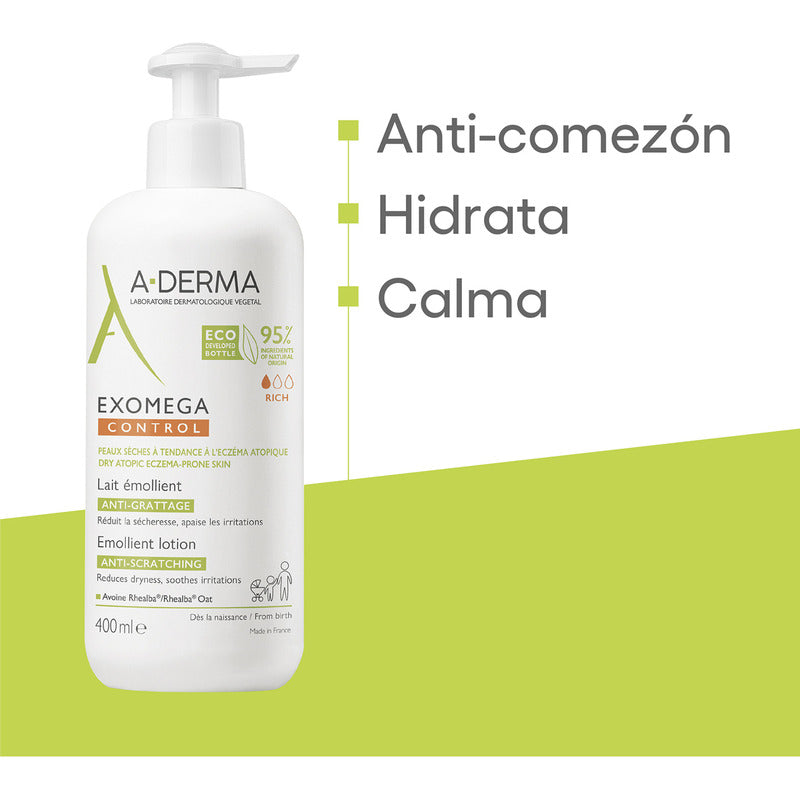 Aderma, Exomega Control Loción Emoliente, Anti-comezón Y Anti-irritación, Piel Seca Y Con Tendencia Atópica, 400ml