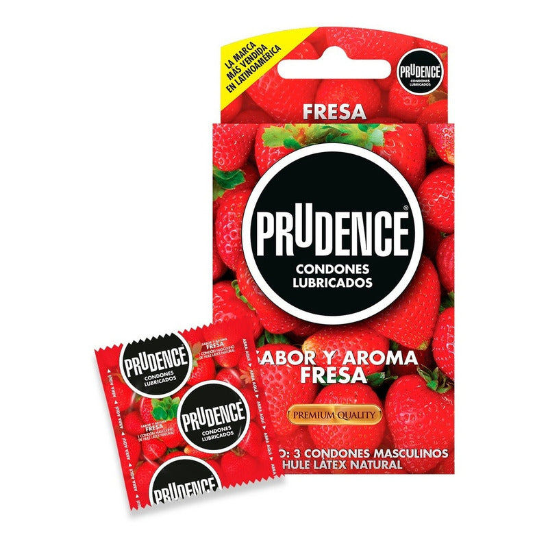 Condones De Látex Prudence Sabor Y Aroma Fresa 3 Condones