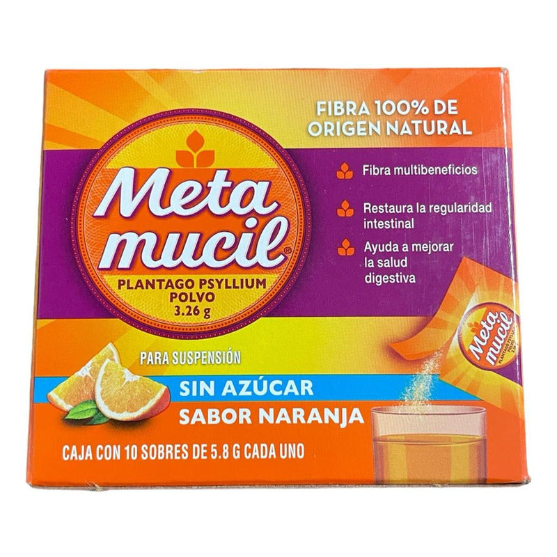 Metamucil Fibra Plantago Sabor Naranja 10 Sobres 5.8g Cu