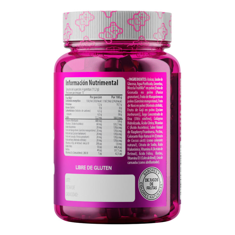 Belabear Ácido Hialurónico 60 Gomitas Fruit Mix Solanum Granada, Mangosteen, Noni, Goji, Colágeno. Frambuesa