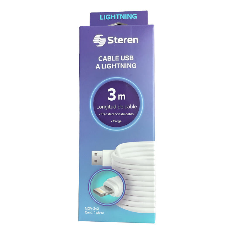Steren Cable Usb A Lighthing Longitud 3m Mov-342 Blanco
