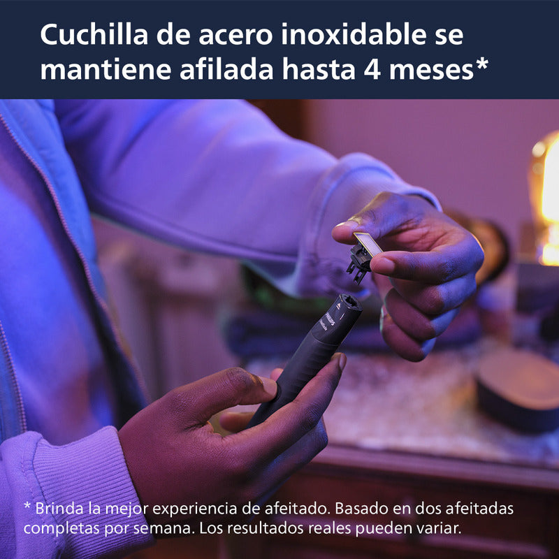 Afeitadora Philips One Blade Qp1424 Gris Con 2 Peines Guía - Verde