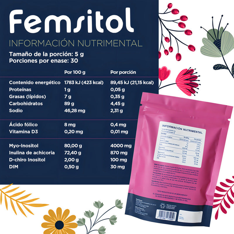 Femsitol Myo Inositol Y D-chiro Inositol 150g (30 Porciones) Nartex Suplemento Mujer Balance Hormonal, Piel Sana Y Síndrome De Ovario Poliquístico