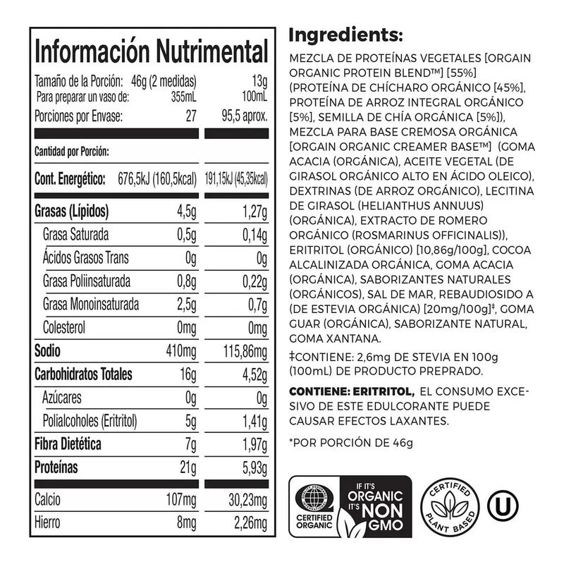Proteína Orgánica Orgain 1.242 Kg Vegano Sabores Sabor Chocolate