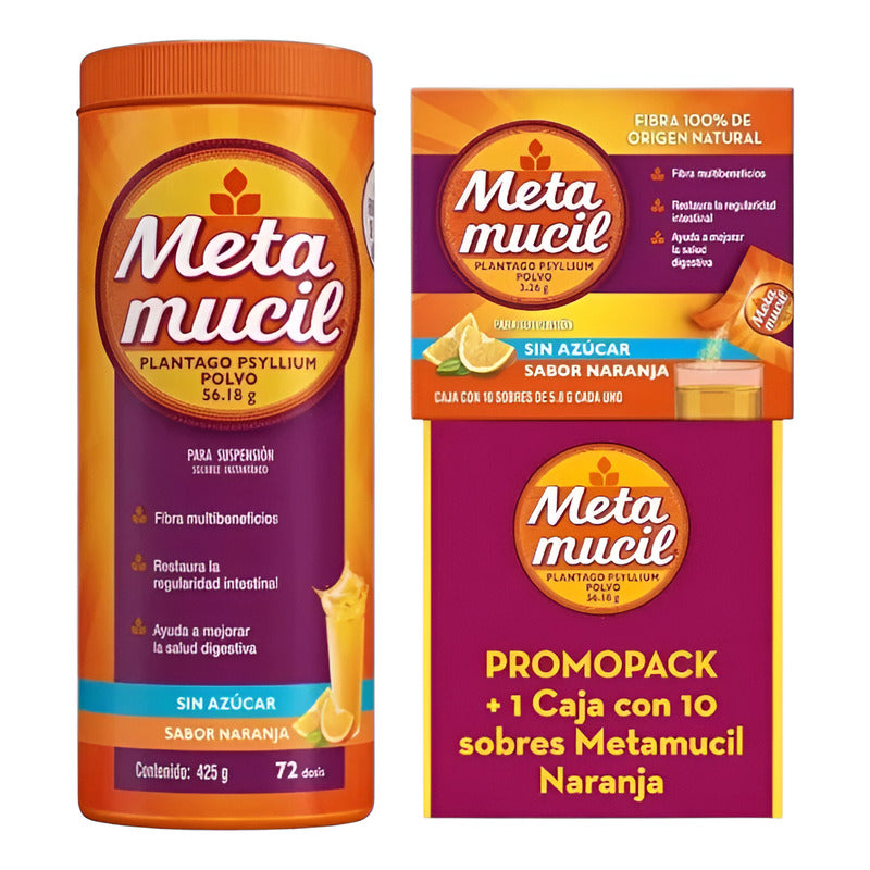 Metamucil Sabor Naranja 425 G + Caja Con 10 Sobres