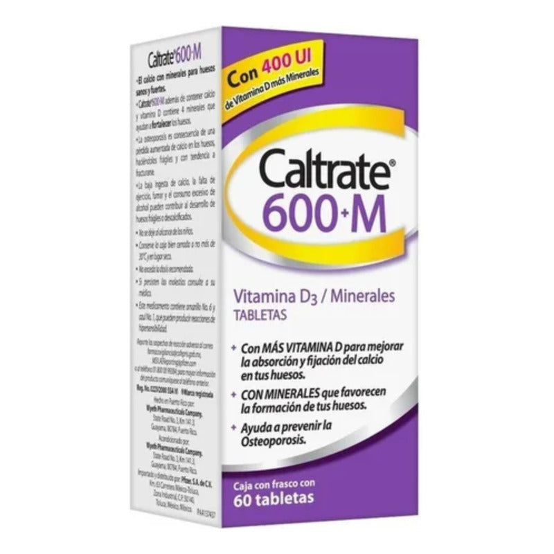 Suplemento De Calcio 600+m / 400 Iu Frasco 60 Tabs Sabor Sin Sabor Caltrate