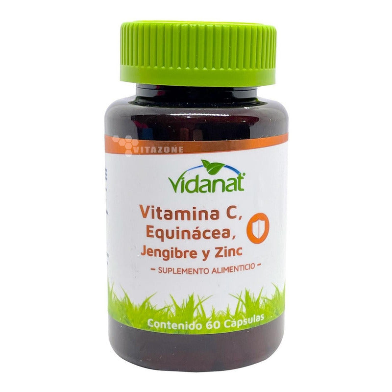 Vitamina C Equinácea Jengibre Y Zinc 60 Cápsulas Vidanat Sabor Sin Sabor
