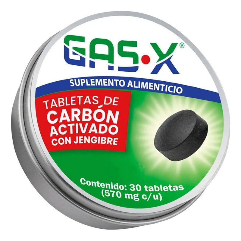 Gas-x 30 Tabletas De Carbón Activado Con Jengibre De 570 Mg Jengibre